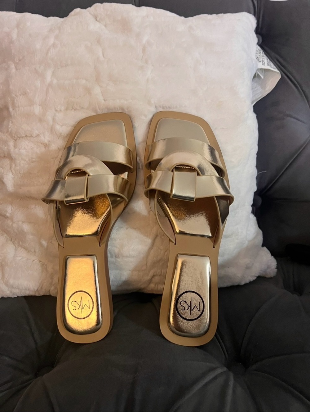 Metallic Gold Braided Slide Sandals